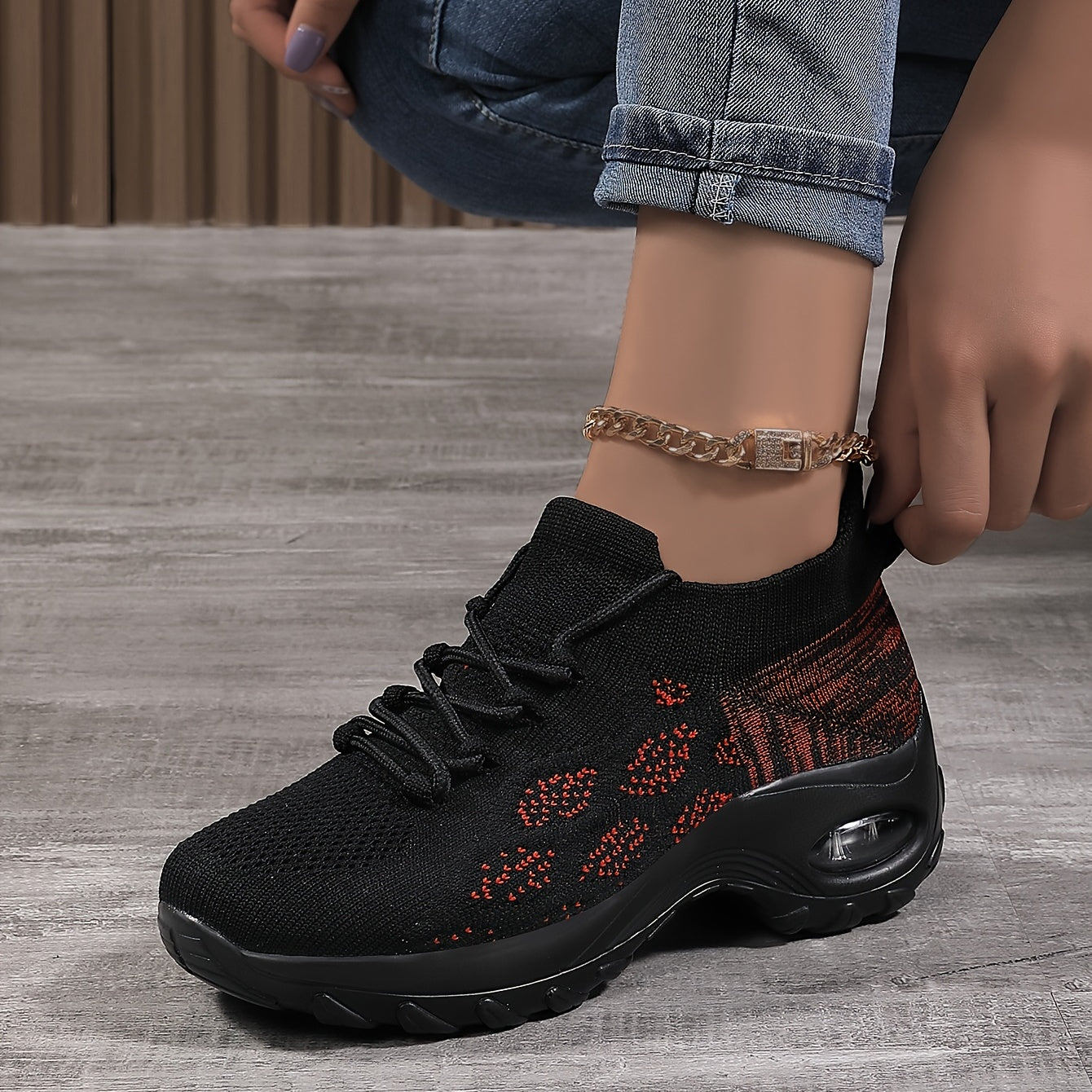 Women's Knit Socks Sneakers Lace Up Arch Support Running Shoes