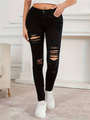 High Waist Distressed Skinny Jeans Slim Fit Denim Pants