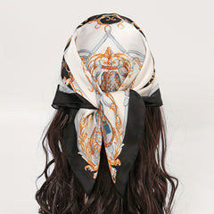 Classic Chain Print Bandana Boho Square Scarf Satin Neckerchief Women Head Wrap