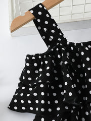 Girls Polka Dot Print Ruffled Suspender Jumpsuit