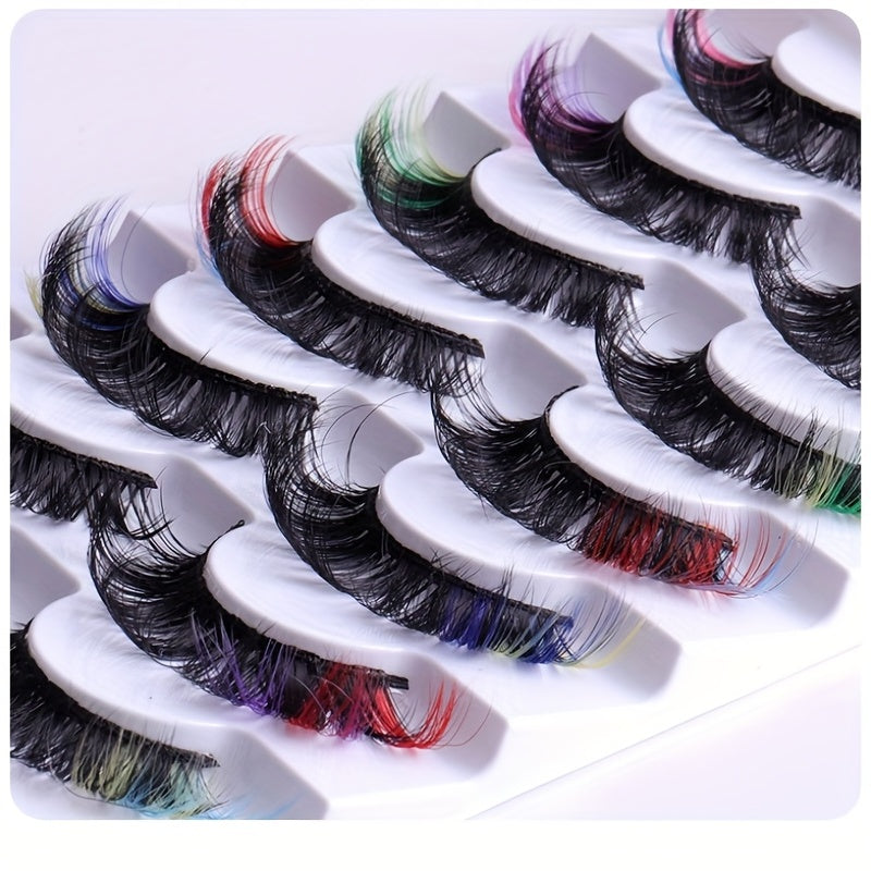 7 Pairs Colored Faux Mink False Eyelashes - Fluffy Volume Curly Lashes