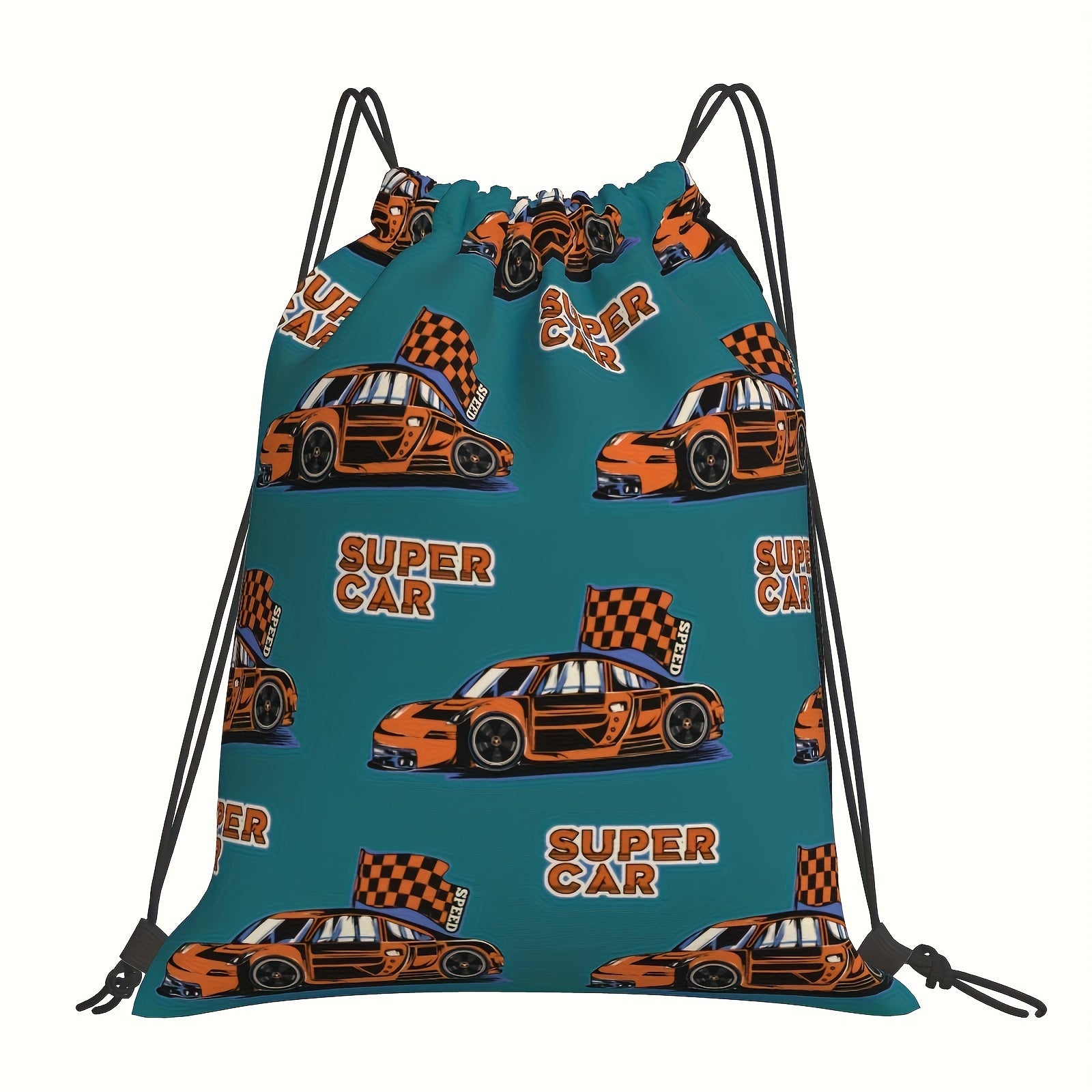 Supe Car Print Drawstring Backpack Bag Gym Sports String Cinch Bag