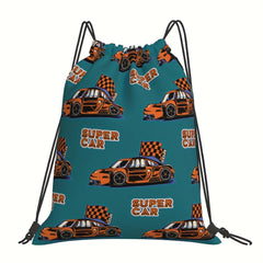 Supe Car Print Drawstring Backpack Bag Gym Sports String Cinch Bag