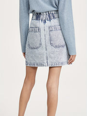 Button Front Denim Skirt with Pockets