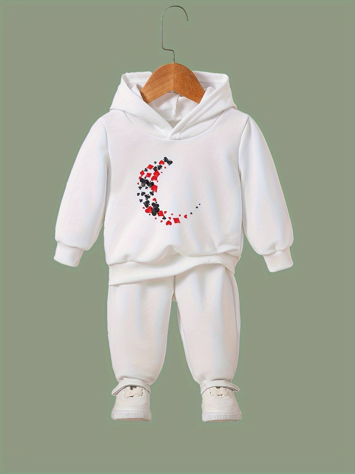 Girls 2pc Cartoon Alphabet C Pattern Long Sleeve Hooded Sweatshirt