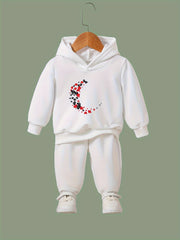 Girls 2pc Cartoon Alphabet C Pattern Long Sleeve Hooded Sweatshirt
