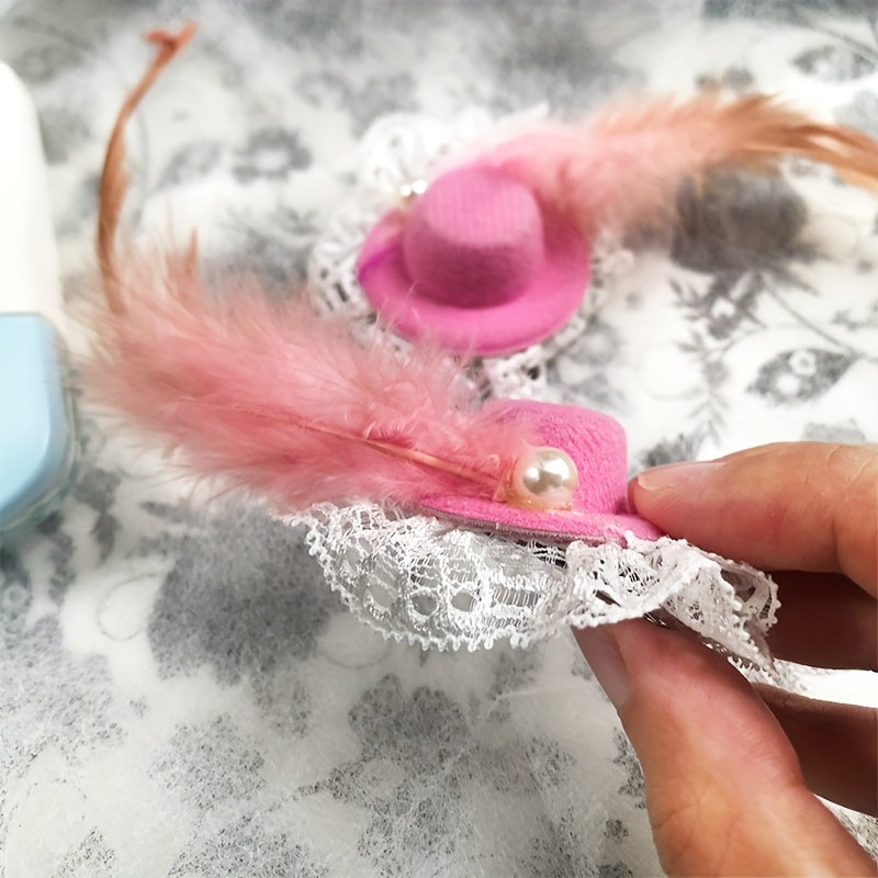 Feathered Lace Trimmed Pink Bow Hair Accessory for Festive Occasions