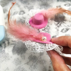 Feathered Lace Trimmed Pink Bow Hair Accessory for Festive Occasions