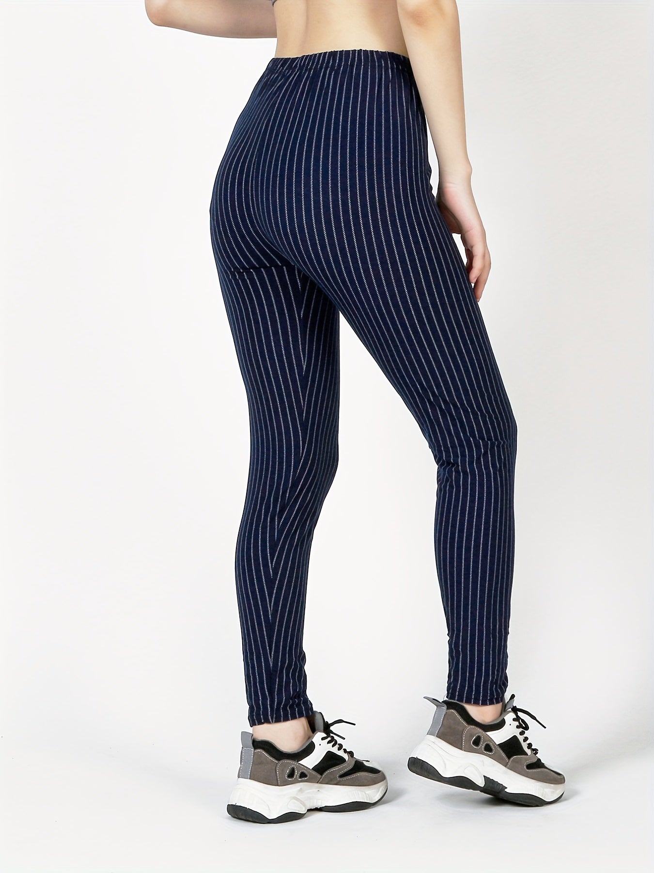 Striped Skinny Stretchy Leggings High Waist Leggings Women's Clothing