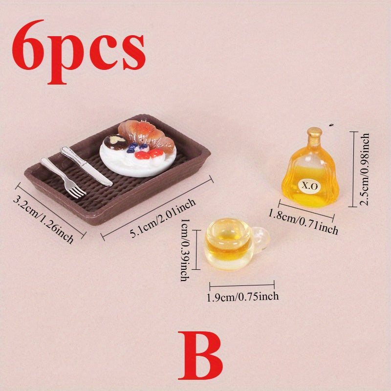 6pcs Simulation Red Wine Steak Set Dollhouse Decor Food Play