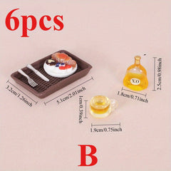 6pcs Simulation Red Wine Steak Set Dollhouse Decor Food Play