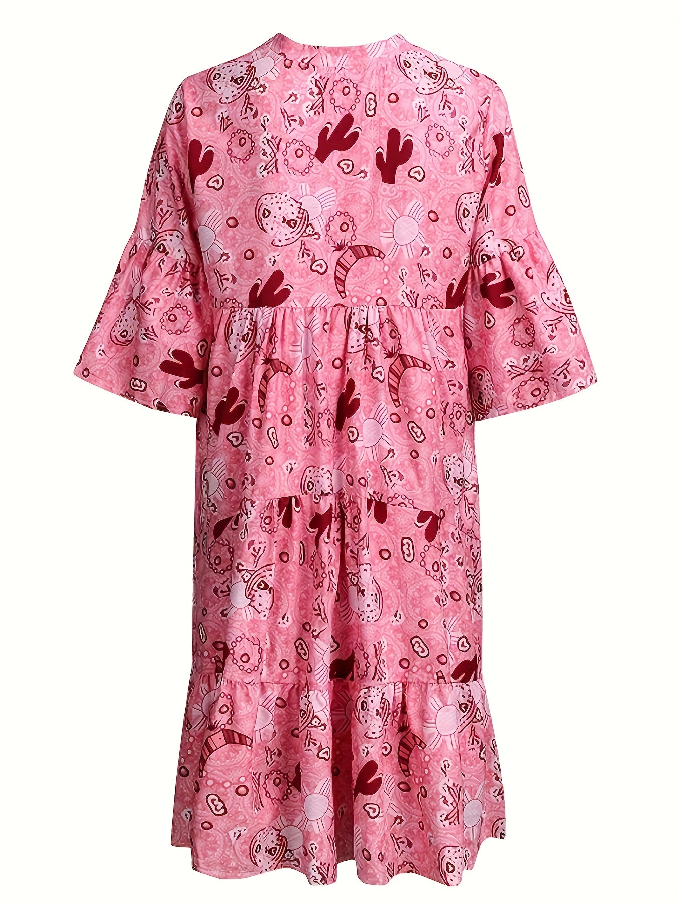 Graphic Print Bell Sleeve Mini Smock Dress