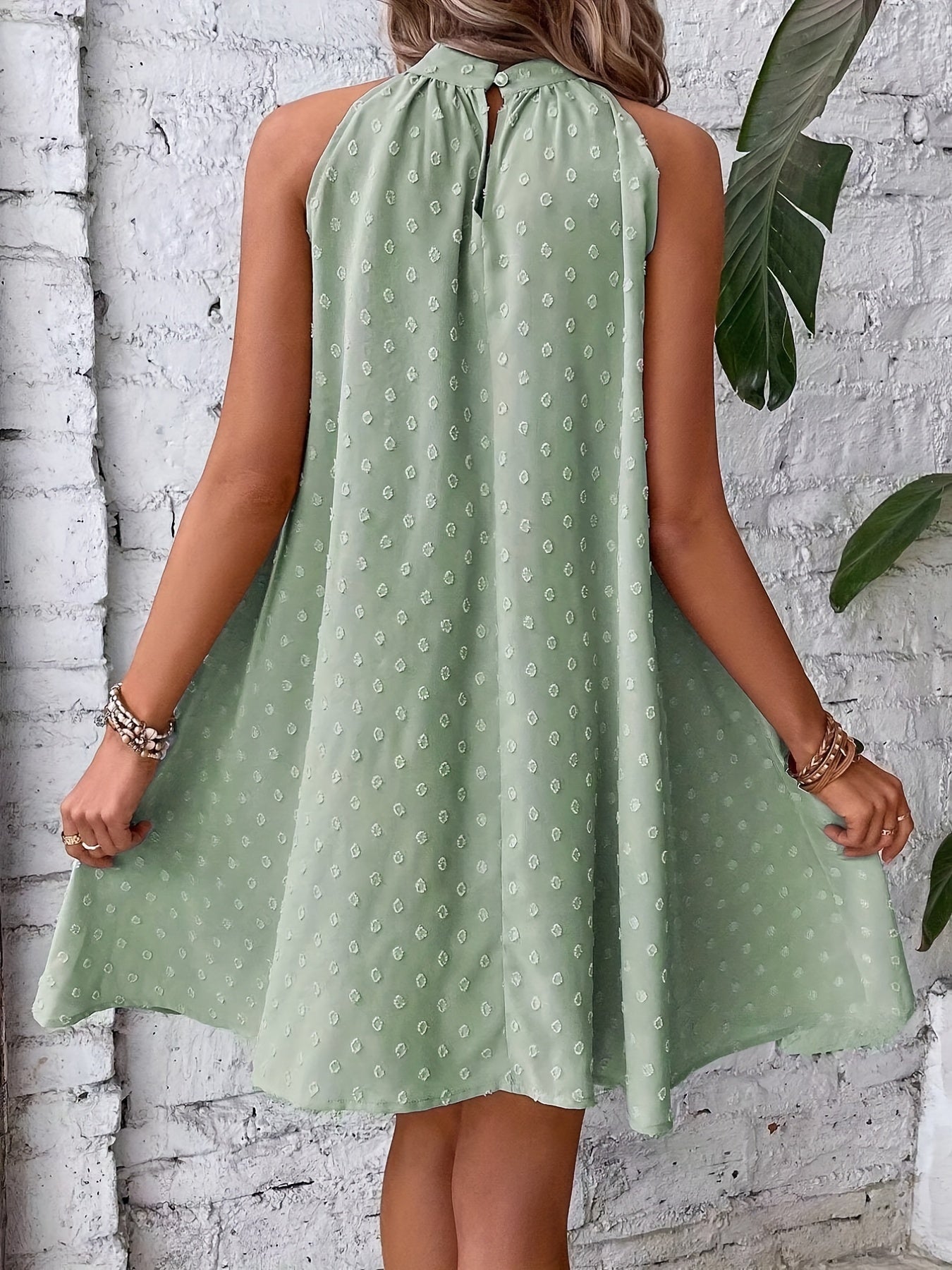 Solid Halter Neck Dress Sleeveless Summer Dress
