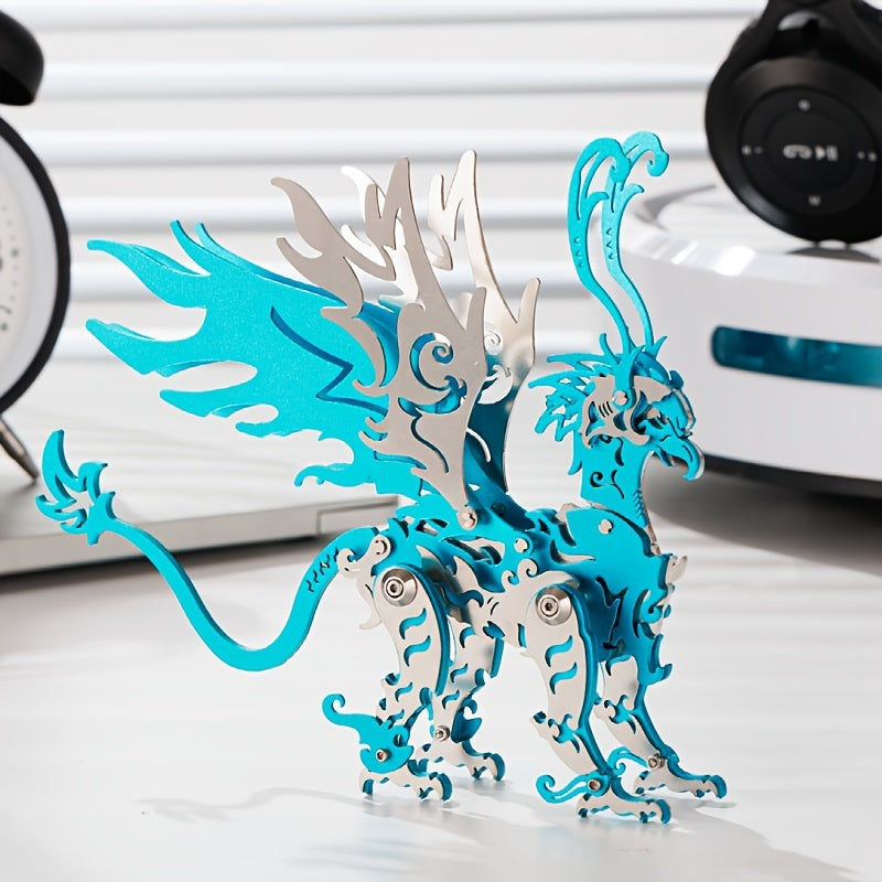 MOKR 3D Metal Dragon Puzzle Educational DIY Jigsaw Model in Silver Green Gold