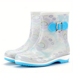 Women's Buckle Rain Boots Comfortable Slip On Shoes