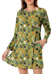Bat Print Halloween Dress Long Sleeve Mini Dress Women's Clothing