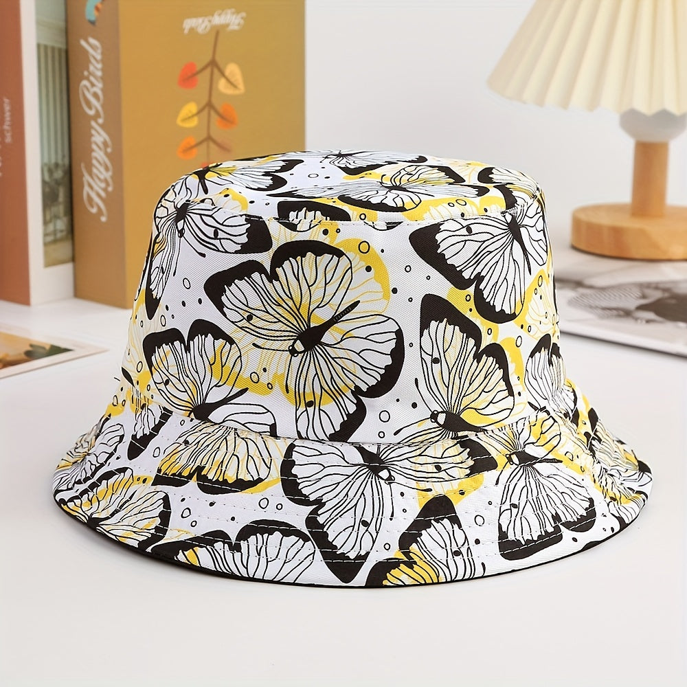 Children's Butterfly Print Sunshade Bucket Hat for Outdoor Travel