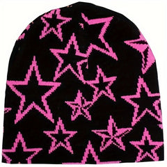 Y2K Beanie Wool Pullover Hat with Alphabet Stars Jacquard