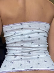 Floral Lace Trim Tube Top Summer Sleeveless