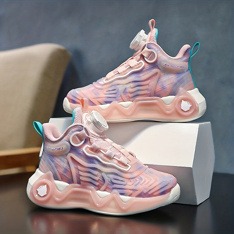 Boy's Luminous Cushioned Shoes With Rotating Buckle Breathable Mesh