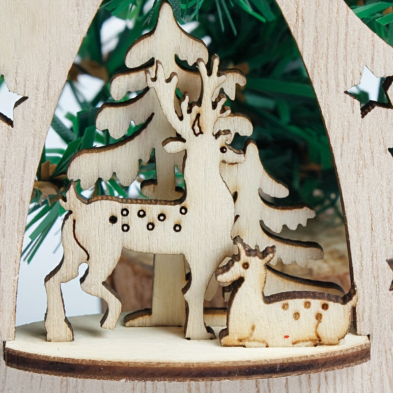 Elk Wooden Crafts Decorative Pendants Round Christmas Ornaments