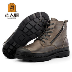 LAORENTOU Men's High Top Leather Zipper Boots
