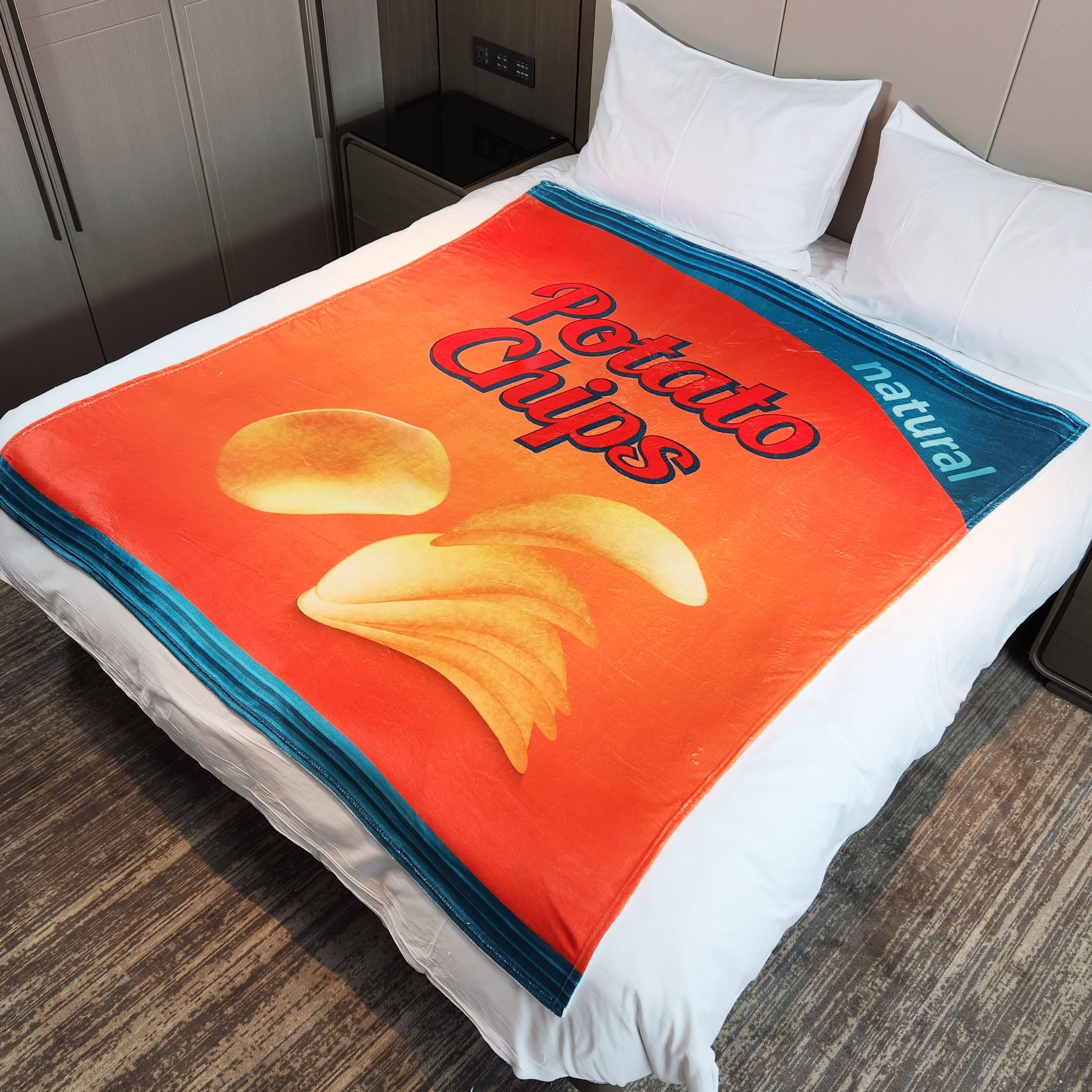 Funny Potato Chip Digital Print Blanket for Travel Camping