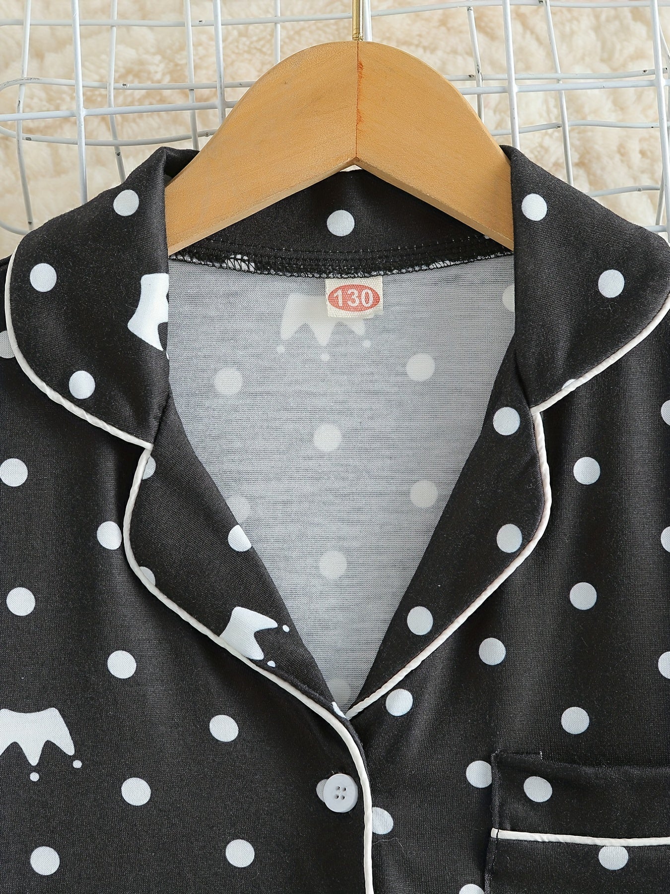 Girls 2pcs Crown Polka Dot Print Pajamas Set