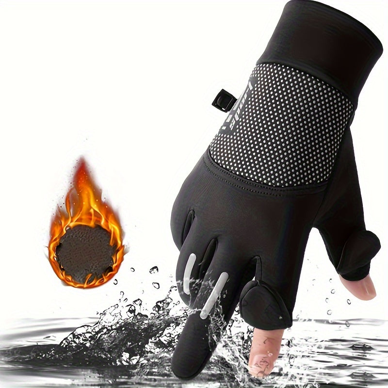Winter Warm Fishing Gloves Two Finger Flip Non-Slip Waterproof Windproof Gloves