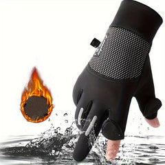 Winter Warm Fishing Gloves Two Finger Flip Non-Slip Waterproof Windproof Gloves
