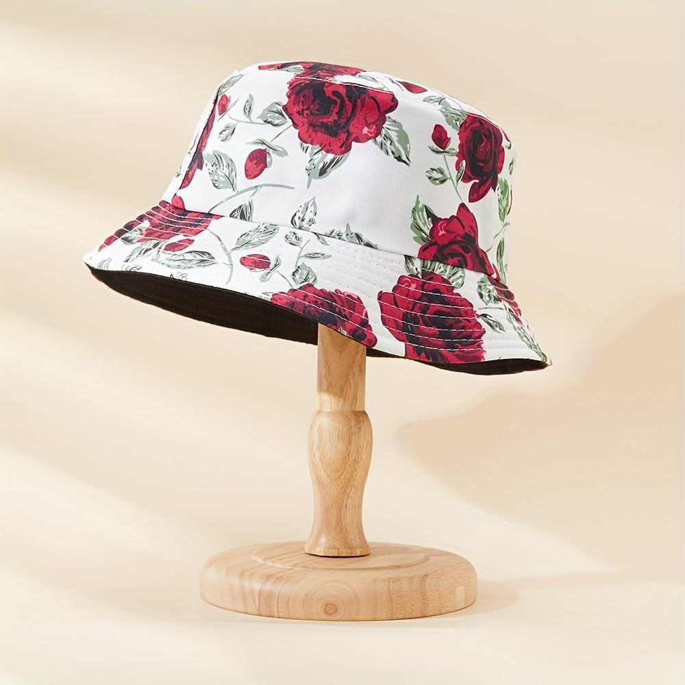 Unisex Sunshade Bucket Hat w/ Colorful Feather Double sided Sun Hat