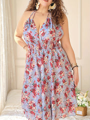 Sexy Summer Dress Women's Plus Floral Print Halter Neck Backless