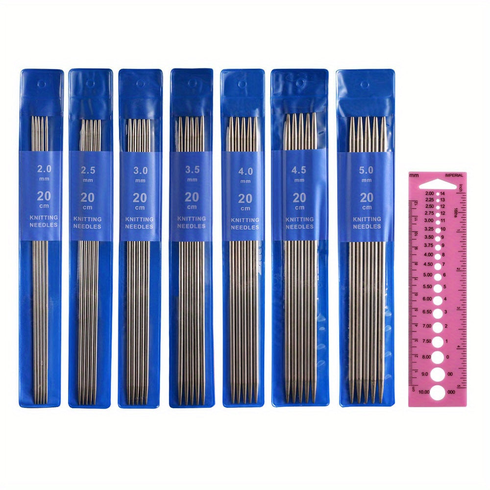 35pcs 7 Packs Double Pointed Knitting Needles Set Stainless Steel