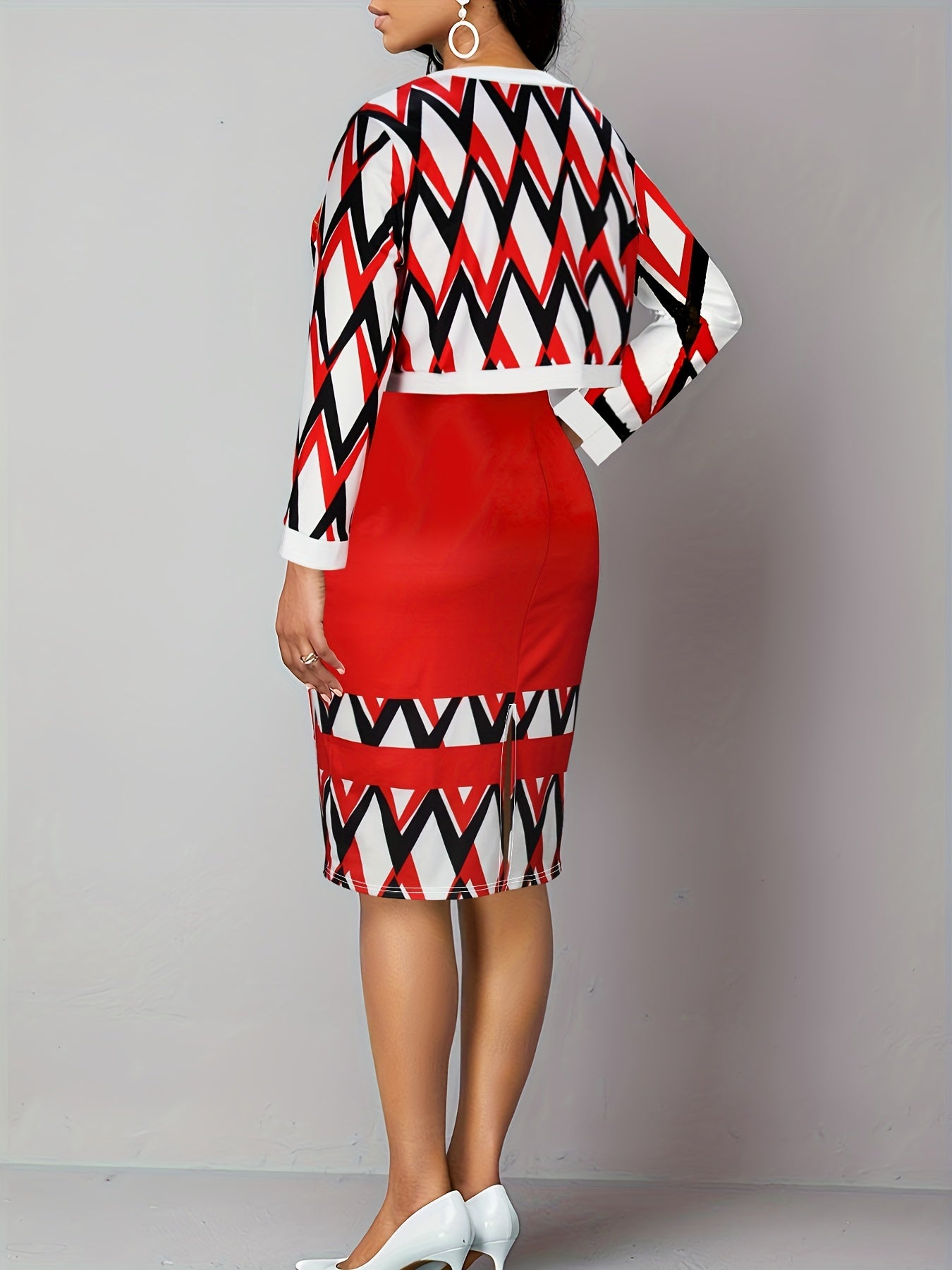 Colorblock Plaid Print Dress & Cardigan Set