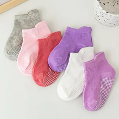 6 Pairs Baby Non Slip Floor Socks Solid Cotton Ankle Socks for Toddlers