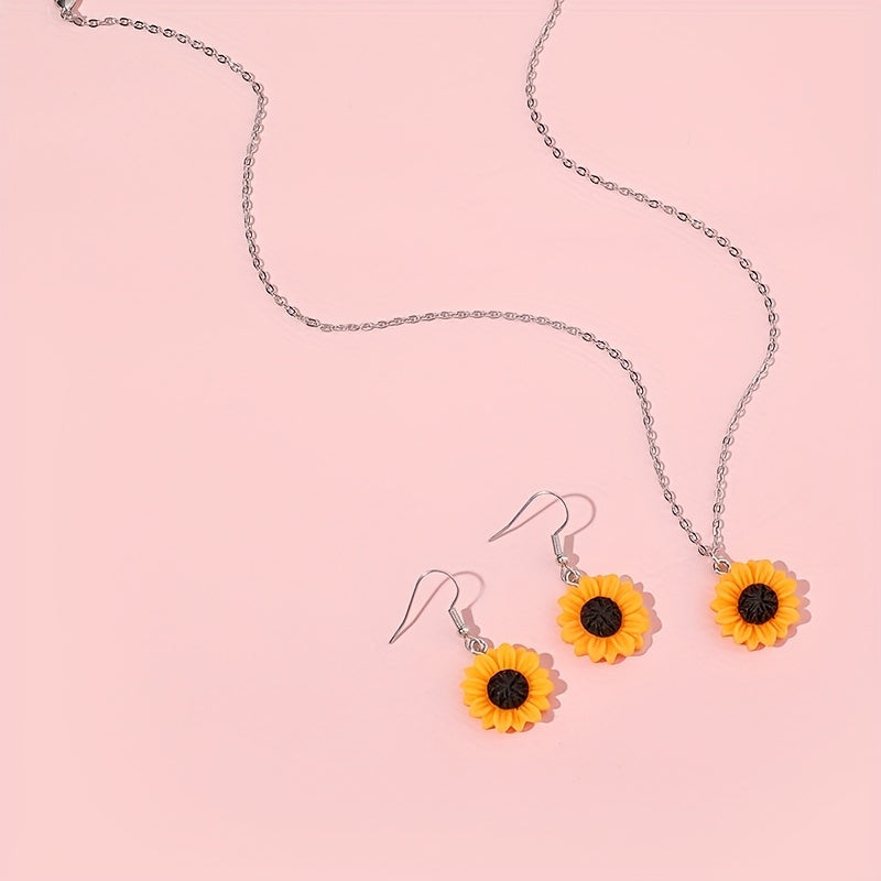 Sunflower Pendant Necklace Earring Set for Kids