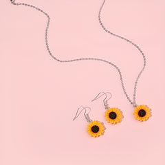 Sunflower Pendant Necklace Earring Set for Kids