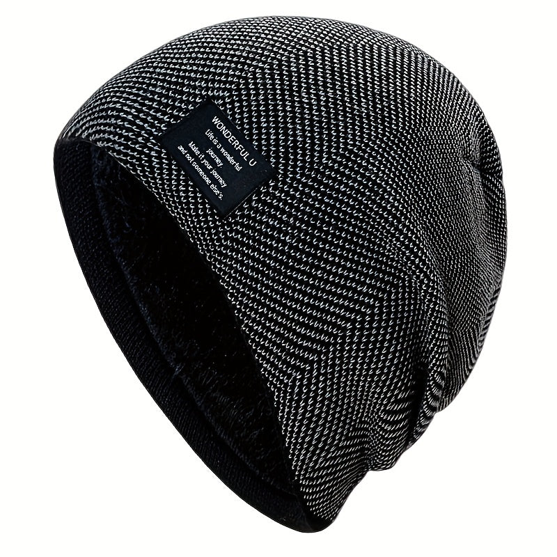 Fashionable Ear Protection Windproof Knit Beanie Hat With Plus Velvet