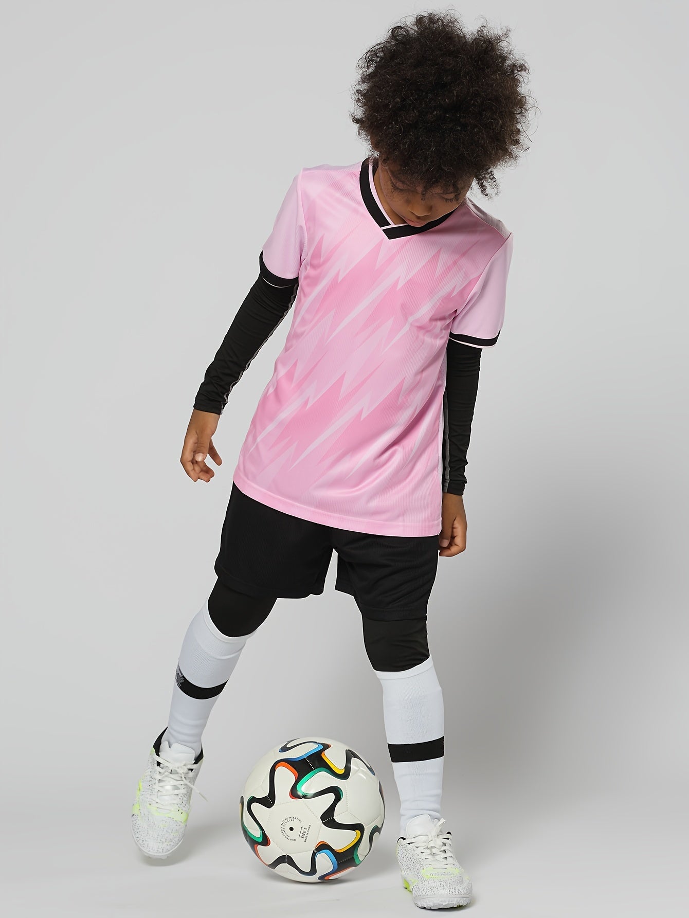 Boys Geometric Pattern Tracksuits Set Football Jersey & Shorts