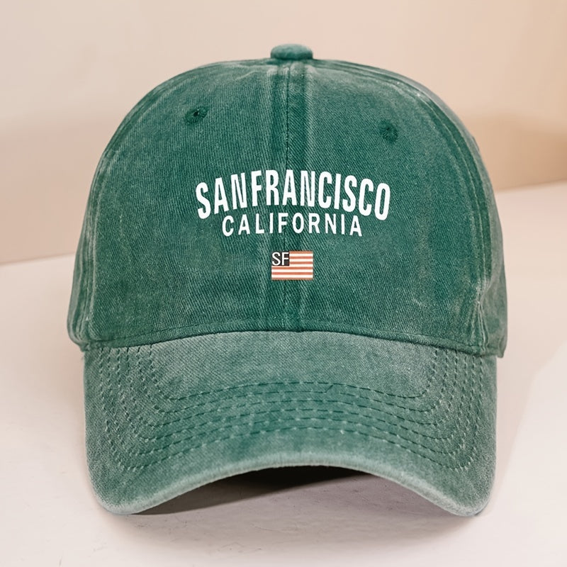 SANFRANCISCO Flag Print Baseball Cap Washed Distressed Solid Sports Hat