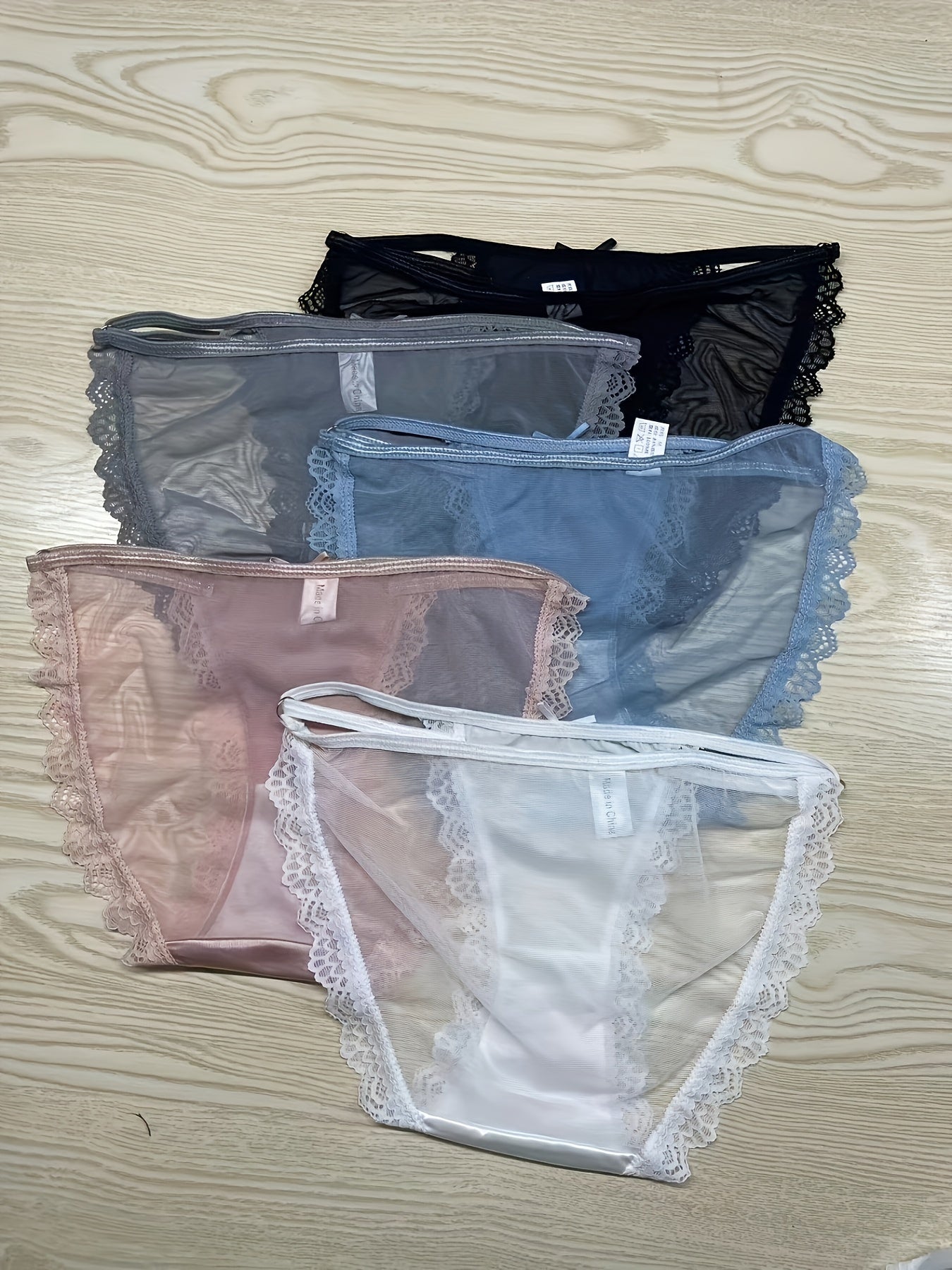 5pcs Mesh Bikini Panties Comfy Semi sheer Women's Lingerie