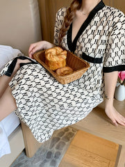 Colorblock Short Sleeve Button Robe Women's Loungewear