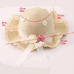 Child's Straw Hat Summer Sunshade Big Brim Straw Hat Bag Two Piece Outing
