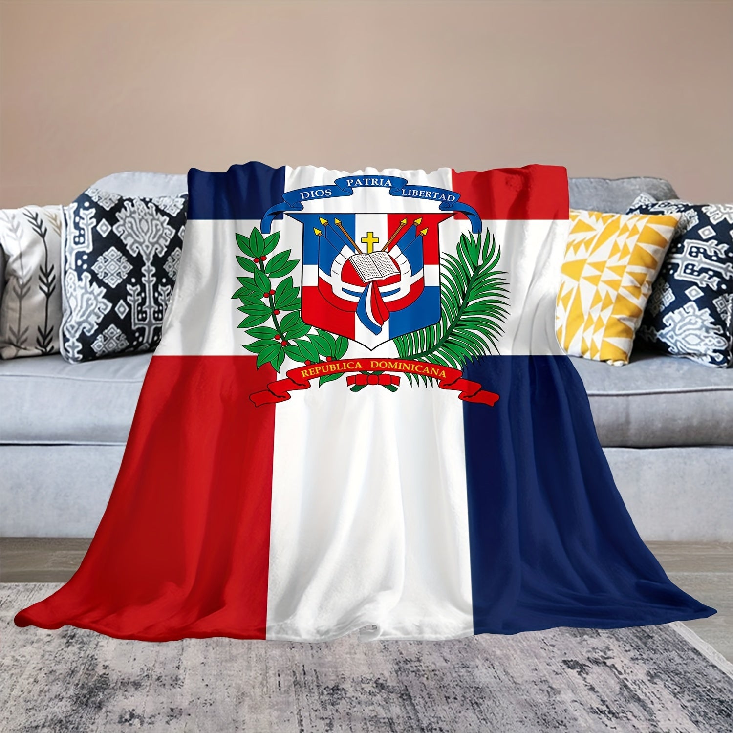 Dominican Flag Pattern Blanket Soft Plush Blanket for Sofa Bed Couch