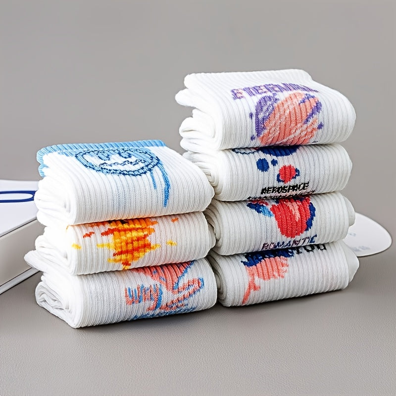 7 Pairs Women's Mixed Pattern Mid Tube Socks