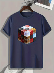 Cube Print Men's Graphic T Shirt for Summer