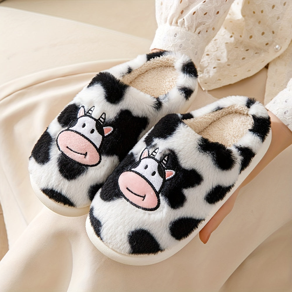 Women's Cow Printed Slippers Soft Sole Home Slides Warm Cozy Shoes
