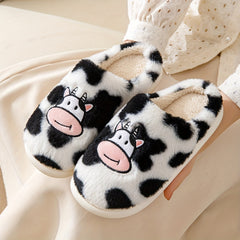 Women's Cow Printed Slippers Soft Sole Home Slides Warm Cozy Shoes