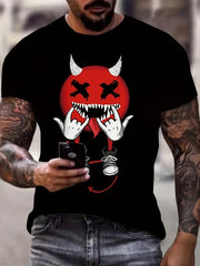 Men's Devil Pattern Sports T shirt Casual Stretch Round Neck Tee Shirt