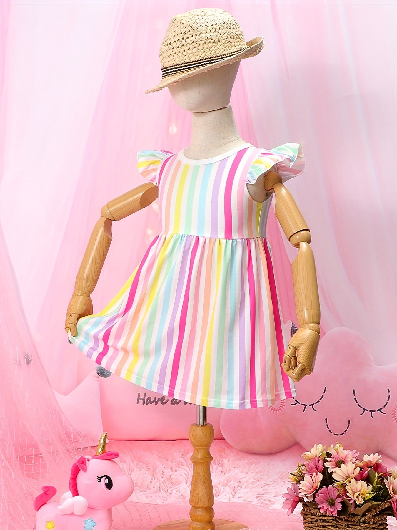 Baby Girls Striped Ruffle Trim Dress for Summer